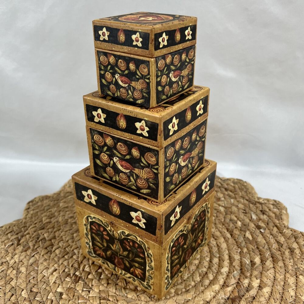 Vintage Bob’s Boxes Set of 3 Susan Winget Art Nesting Primitive Antique Memories